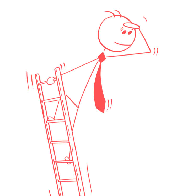 stick figure at the top of a ladder, looking down as if over a wall